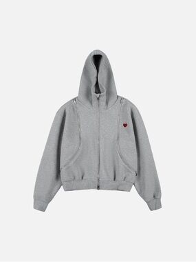 NWT Aelfric Eden Gray Zip-Up Hoodie with Red Heart Patch